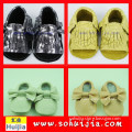 2015 New Arrival Korea sweet color bow and tassels sandals fabric baby moccasin shoes